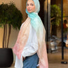 Printed Fluffy Scarf - Light Blue - Pink - Beige