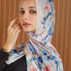 Printed Fluffy Scarf - White - Blue - Light Orange