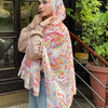 Printed Fluffy Scarf - White - Yellow - pink