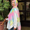 Printed Fluffy Scarf - Pink - Yellow - Light Blue