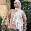 Printed Fluffy Scarf - White - Green - Pink