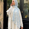 Printed Fluffy Scarf - Baby Blue - White