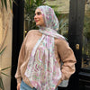 Printed Fluffy Scarf - Purple - White - Green