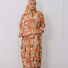 Printed Satin Isdal - Orange - Green - Brown