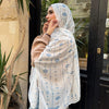 Printed Fluffy Scarf - White - Blue - Beige