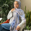 Printed Fluffy Scarf - Light blue - Light brown - Black