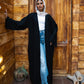 Tie Shop Remal open front long cardigan front view. كارديجان رمال طويل ومفتوح من تاي شوب، تصميم عصري أنيق للحجاب والملابس.