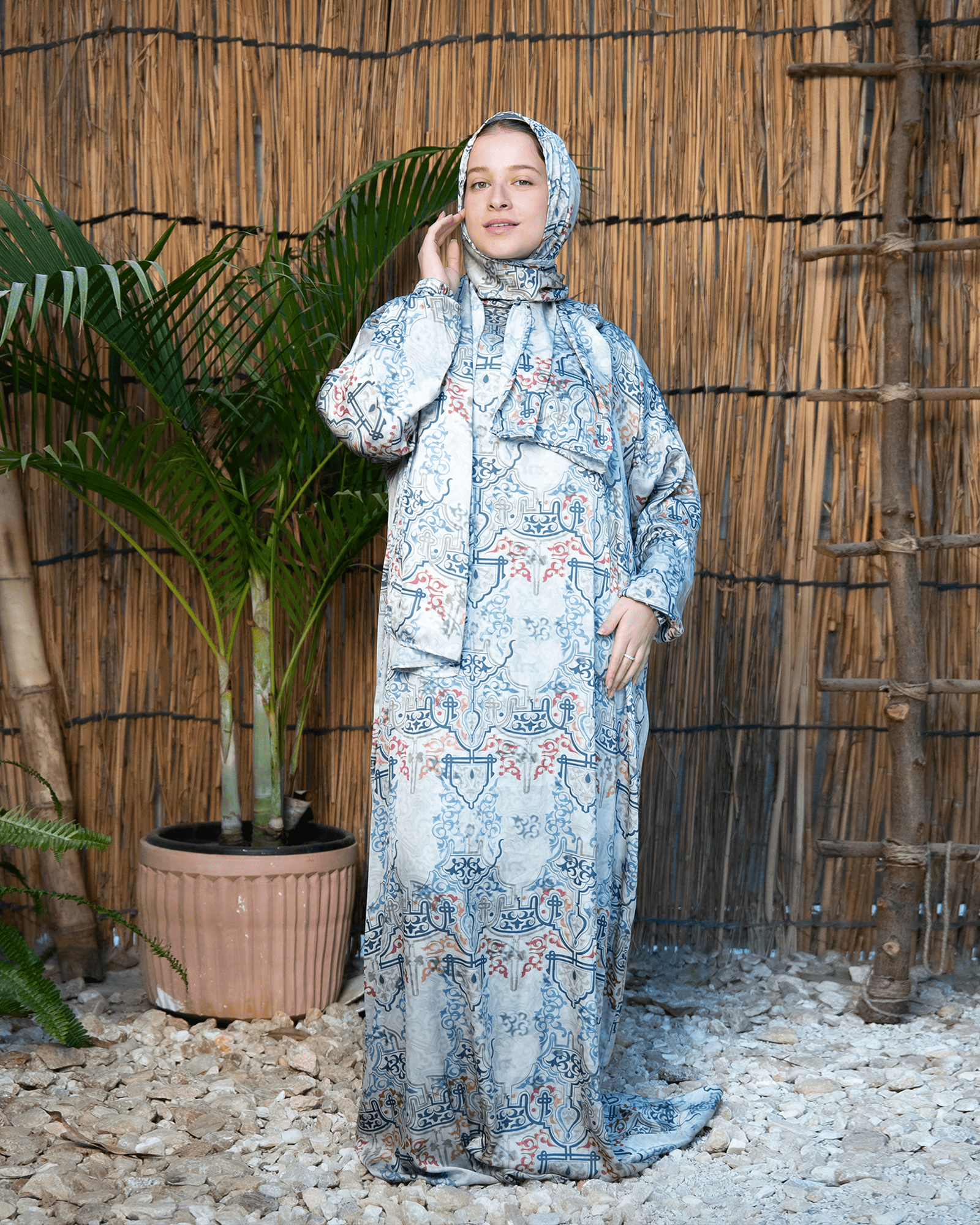 Tie Shop | Printed Satin Isdal | Ramadan Modest Wear 