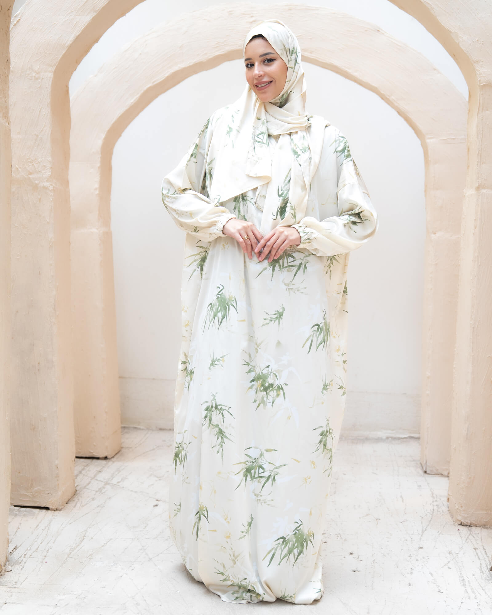 Tie Shop | Printed Satin Isdal | Ramadan Modest Wear 