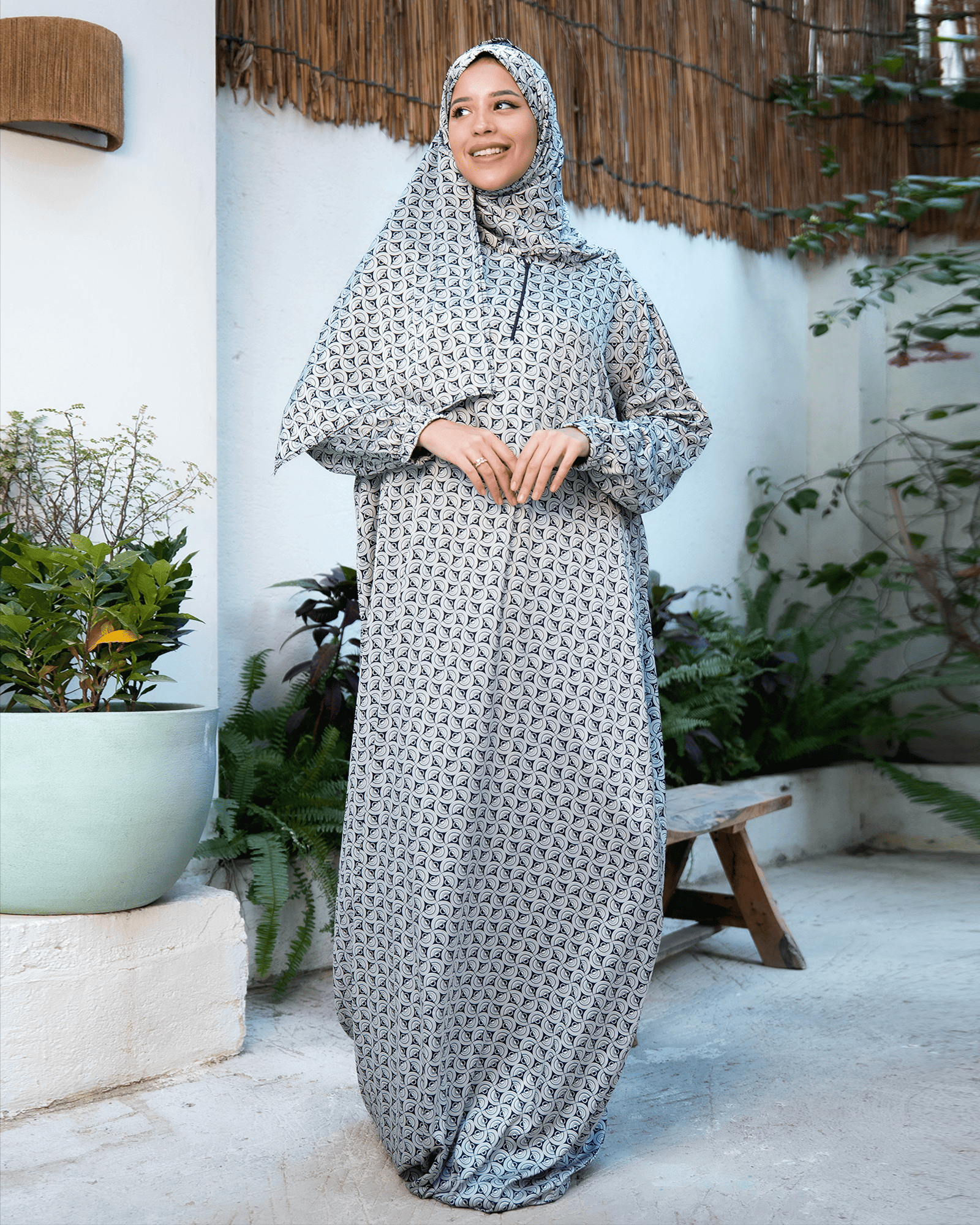 Tie Shop | Printed Satin Isdal | Ramadan Modest Wear 
