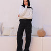 Wide Leg Denim Pants - Black