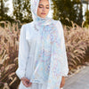 Printed Satin Scarf - Off-White - Baby Blue - Purple