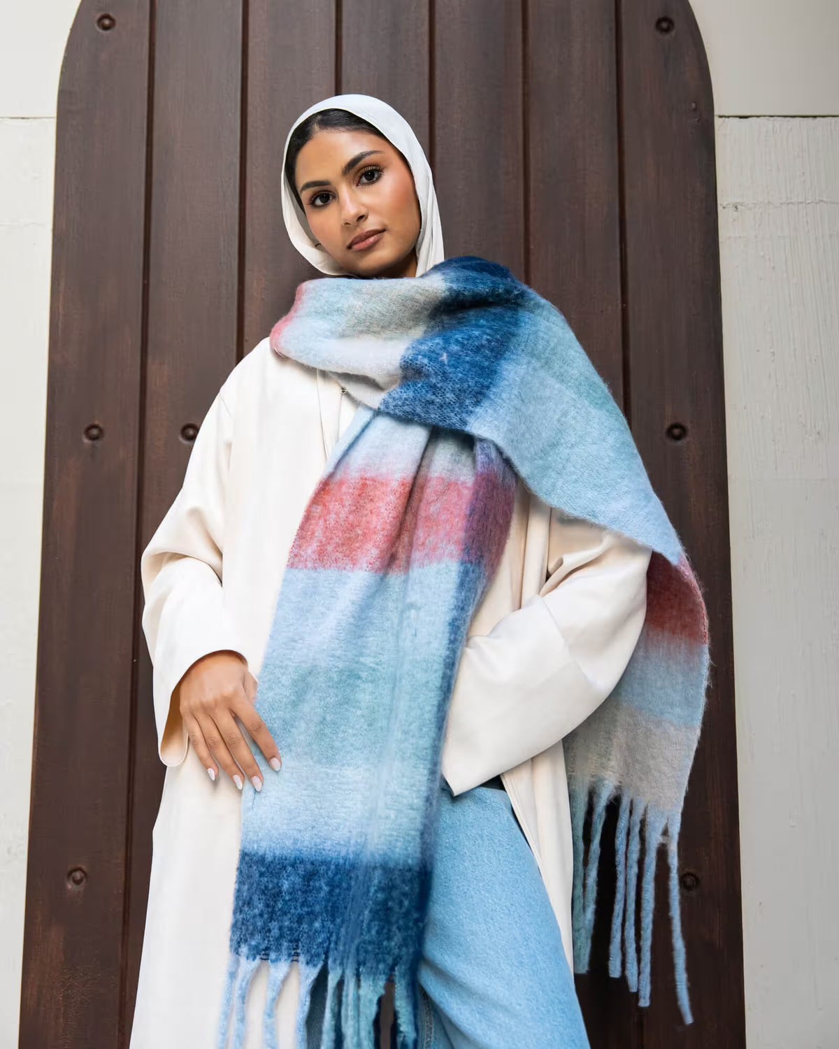 Warm Shawl | Soft & Cozy Winter Accessory | Tie Shop | Baby Blue - Light Pink