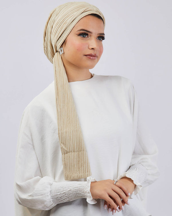 Crinkled Turban With Ribbon
