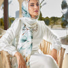 Printed Satin Scarf - Off White - Green