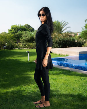 Jump Suit Ruffles Burkini for Modest Swimming | Tie shop | Black
