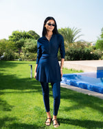 Jump Suit Ruffles Burkini for Modest Swimming | Tie shop | Blue