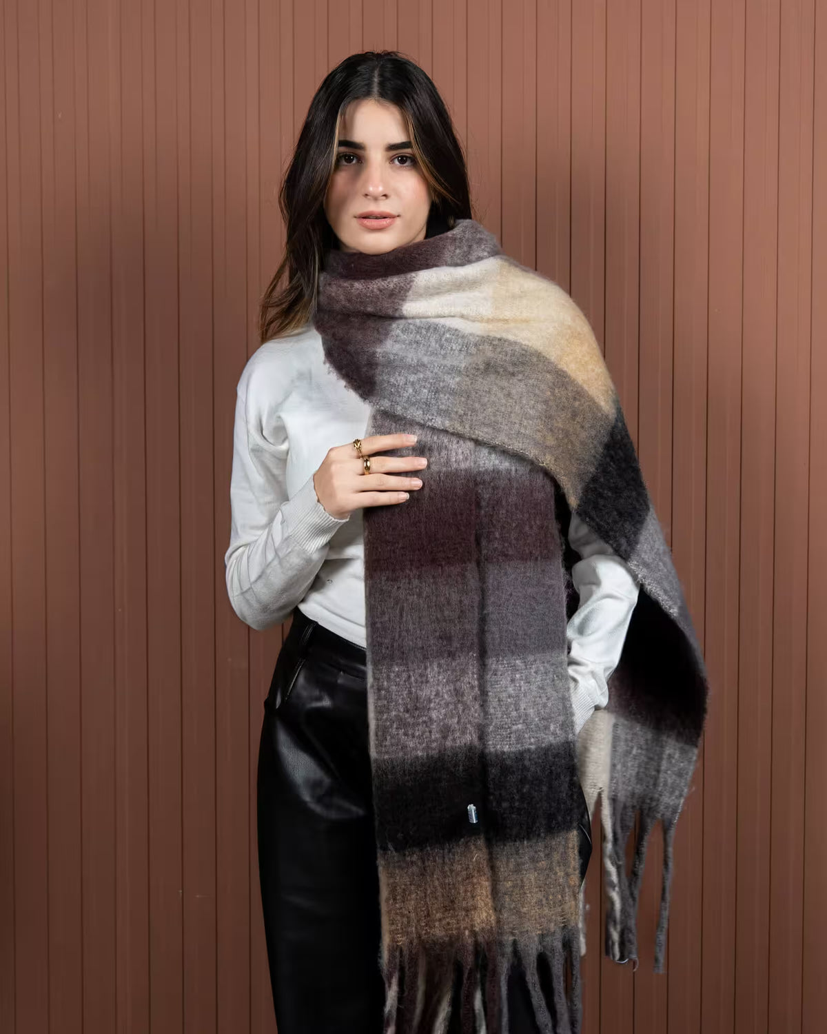 Warm Shawl | Soft & Cozy Winter Accessory | Tie Shop | Brown - Black