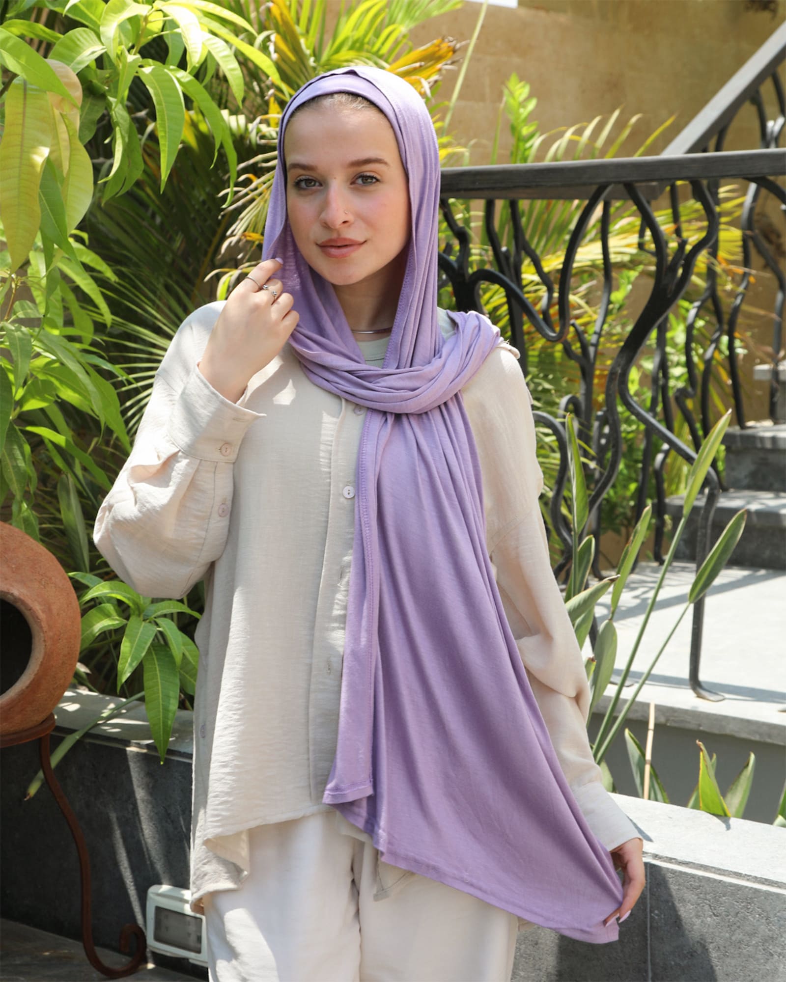 Tie Shop | Cloudy Cotton Scarf | باندل طرحة قطن ليكرا و بونية