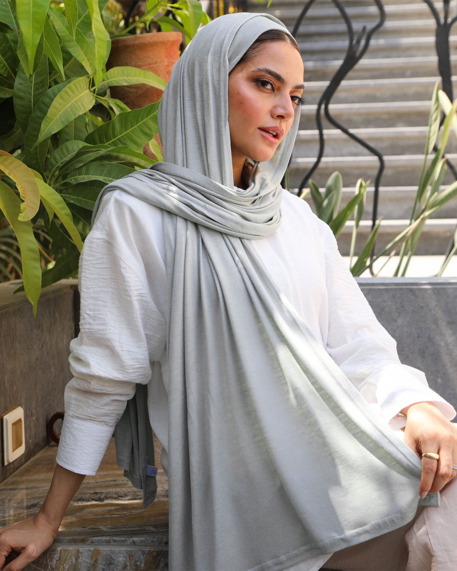 Tie Shop | Cloudy Cotton Scarf | باندل طرحة قطن ليكرا و بونية