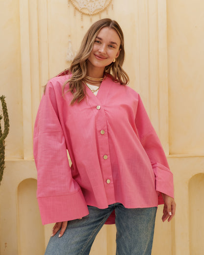 Printed Comfy Shirt | Cloud shirt for women | Tie Shop | Bright Pink
