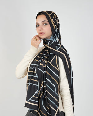Golden Noir Printed Satin Scarf with Elegant Design | Tie Shop