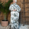 Printed Satin Isdal - Ivory Green Print