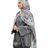 Printed Fluffy Scarf - Brown - Grey - White