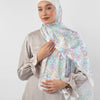 Printed Satin Scarf - Off White And Pastel Multicolor