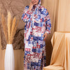 Printed Satin Isdal - White - Blue