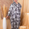 Printed Satin Isdal - White - Grey