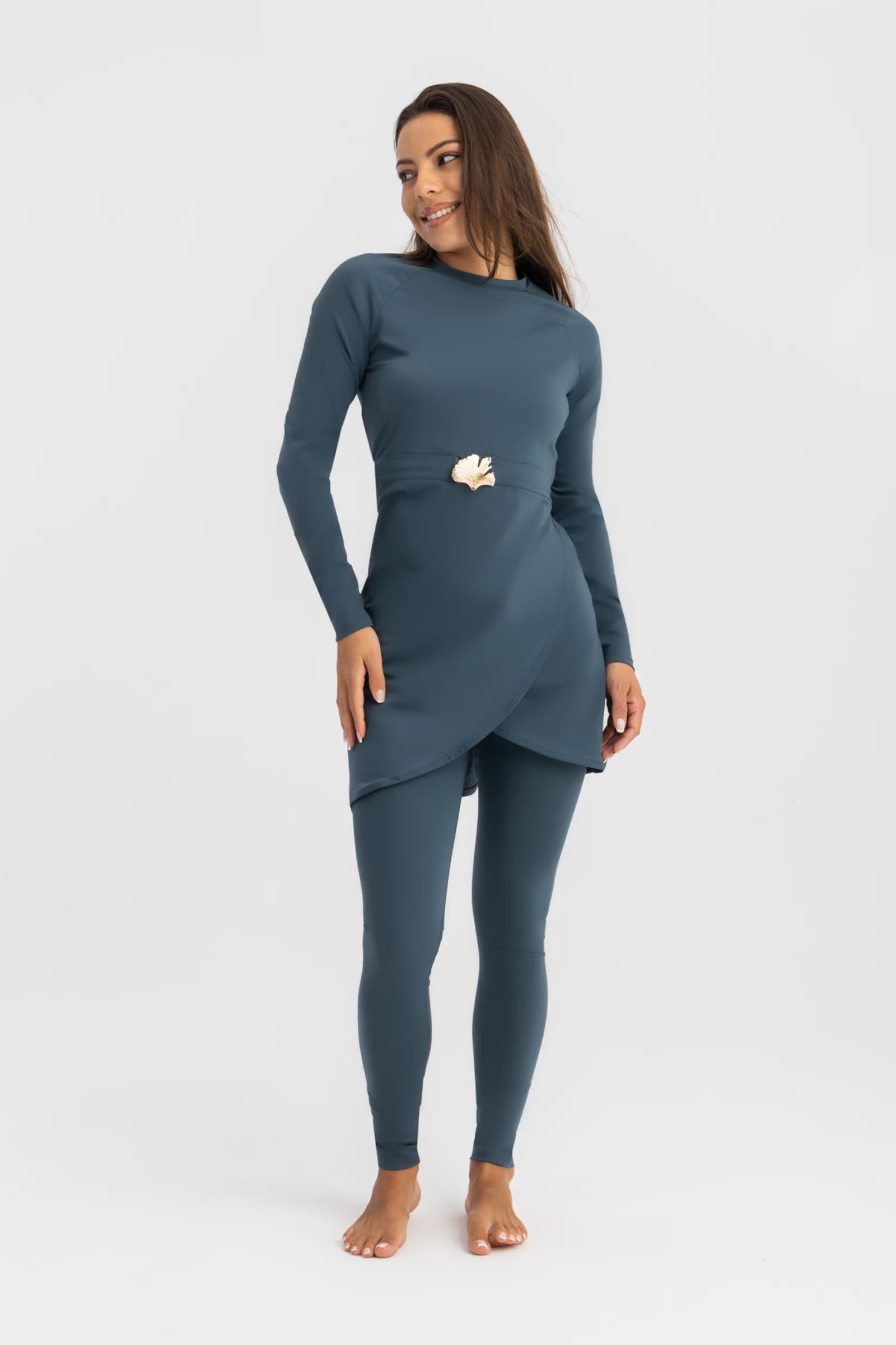 Front view of Shell Suit modest swimwear by Tie Shop