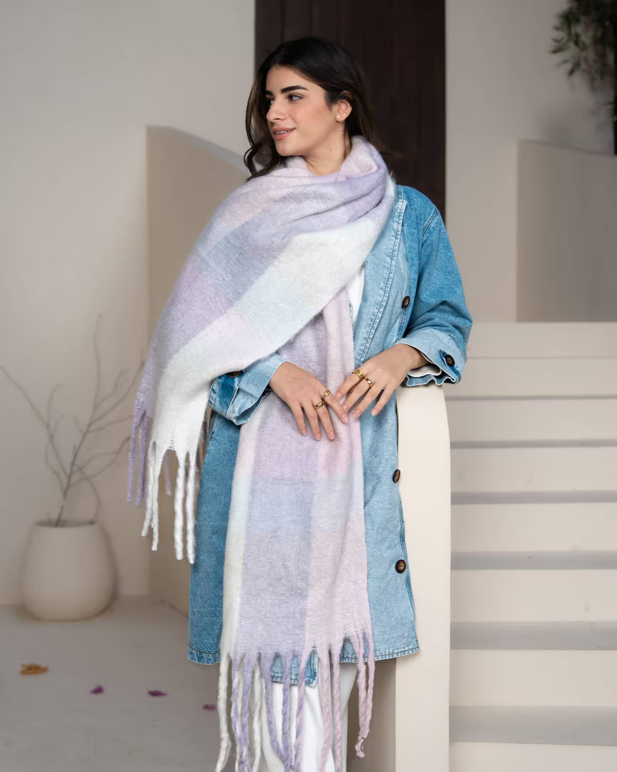Warm Shawl | Soft & Cozy Winter Accessory | Tie Shop | Lavender - Baby Blue - Blush Pink