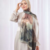 Printed Satin Scarf - Dark Green - Beige - Brown