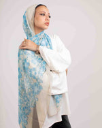 Sea Blue Chi-Chi Chiffon Scarf with Soft Printed Flow | Tie Shop | Baby Blue - Light Beige
