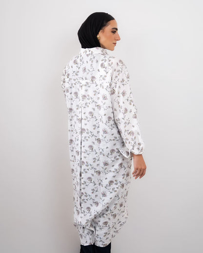 Printed Shirt Dress | Printed Shirt Dress Wear Stylish Summer Outfit | Off White With Teal And Pink Floral Print