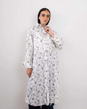 Printed Shirt Dress | Printed Shirt Dress Wear Stylish Summer Outfit | White With Multicolor Floral Print