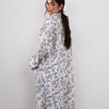 Printed Shirt Dress - Off White With Teal And Pink Floral Print