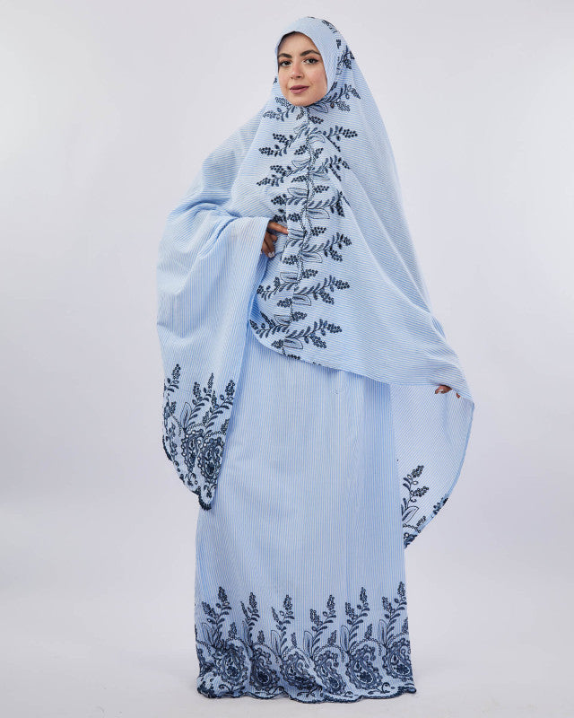 Embroidered 2 pieces Isdal, اسدال فسكوز قطعتين, Baby Blue,اسدالات رمضان,خامه فسكوز