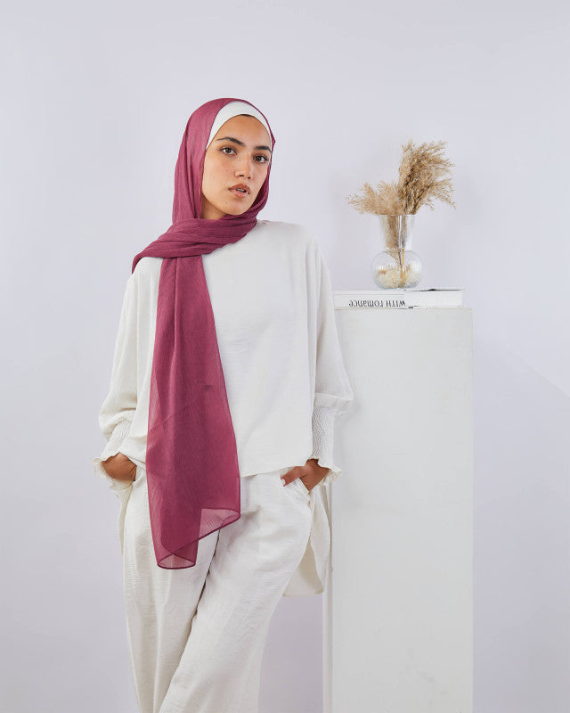 Tie Shop | Plain Wide Crinkled Chiffon | طرحة شيفون سادة - ايشارب شيفون سادة 