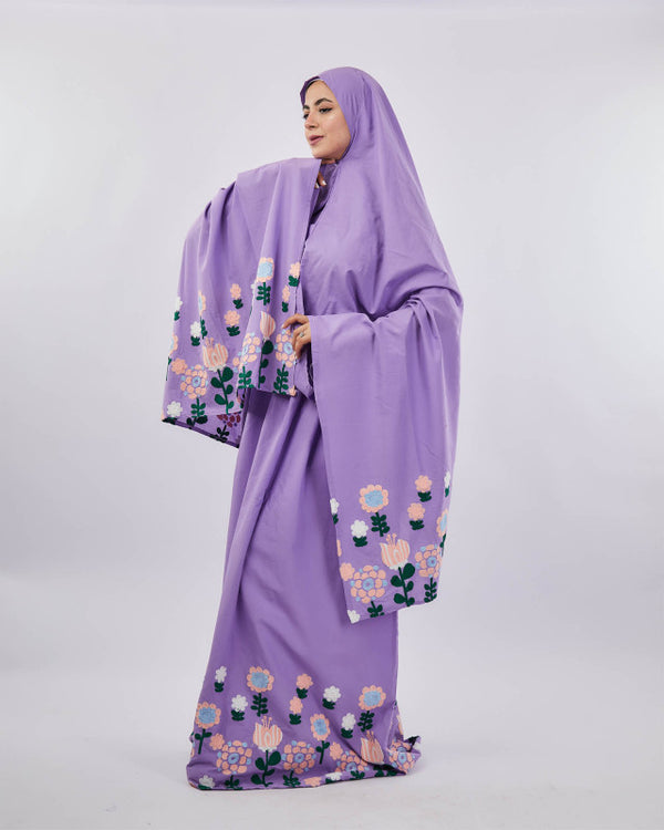 Embroidered 2 pieces Isdal, اسدال فسكوز قطعتين, Purple,اسدالات رمضان,خامه قطن