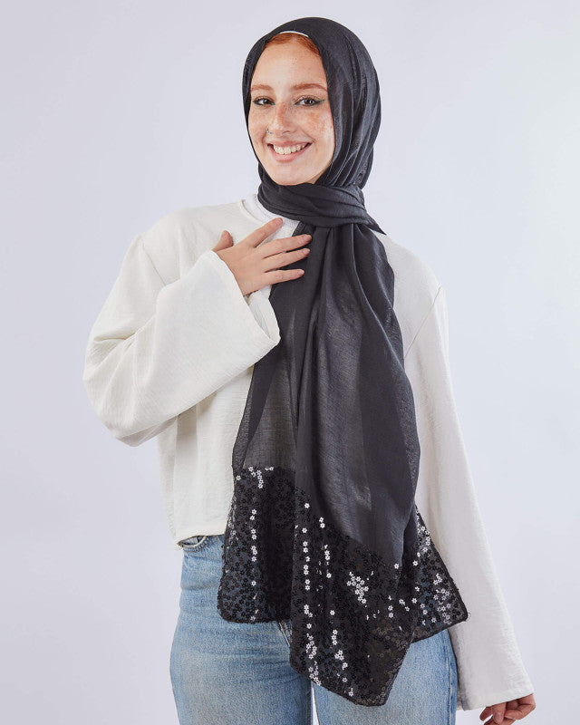 Tie Shop | Plain Sequin Scarf	طرحة قطن  - ايشارب قطن