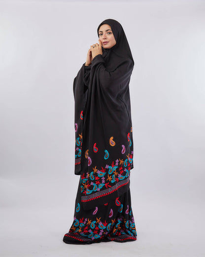 Embroidered 2 pieces Isdal, اسدال فسكوز قطعتين, Black,اسدالات رمضان,خامه فسكوز