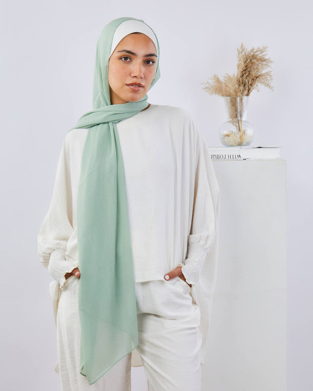 Tie Shop | Plain Wide Crinkled Chiffon | طرحة شيفون سادة - ايشارب شيفون سادة 