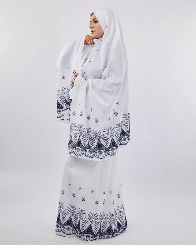 Embroidered 2 pieces Isdal, اسدال فسكوز قطعتين, White,اسدالات رمضان,خامه فسكوز