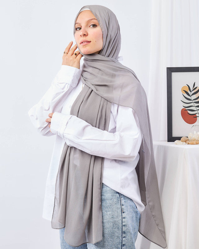 Tie Shop | Plain Wide Crinkled Chiffon | طرحة شيفون سادة - ايشارب شيفون سادة 