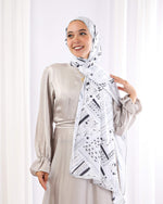 Tie Shop | Chic Fleurs طرحة شيفون - ايشارب شيفون | White - Black