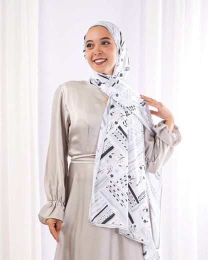 Tie Shop | Chic Fleurs طرحة شيفون - ايشارب شيفون | White - Black